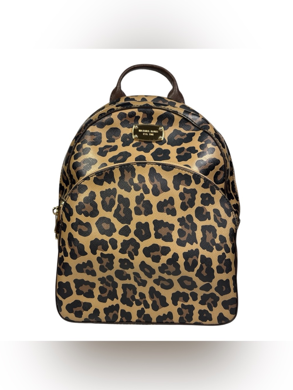 Michael Kors Leopard Print Saffiano Leather Backpack Brown/Black Gold Hardware